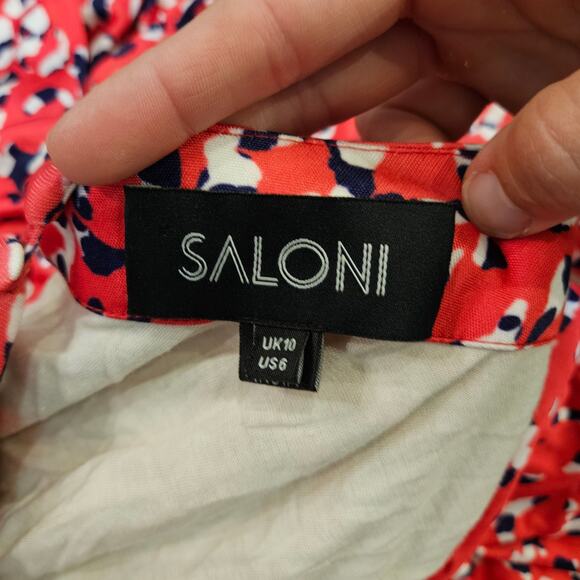 Saloni Aspara Printed Jersey Dress Women’s 6 Abstract Ruched Midi Luxury Elegant - Picture 12 of 14